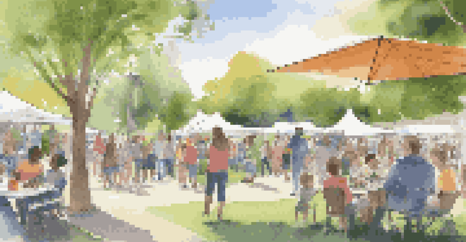 A community park filled with families exploring digital resources at an outdoor event with local businesses offering support and information.
