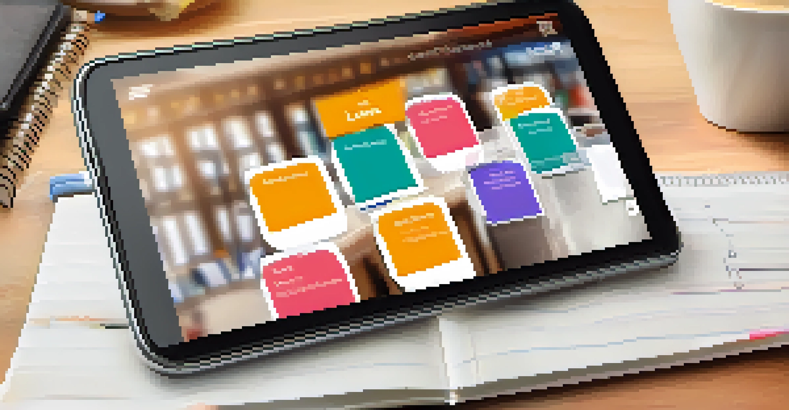 A smartphone with a vibrant LMS interface set in a café, surrounded by a coffee cup and a notebook.