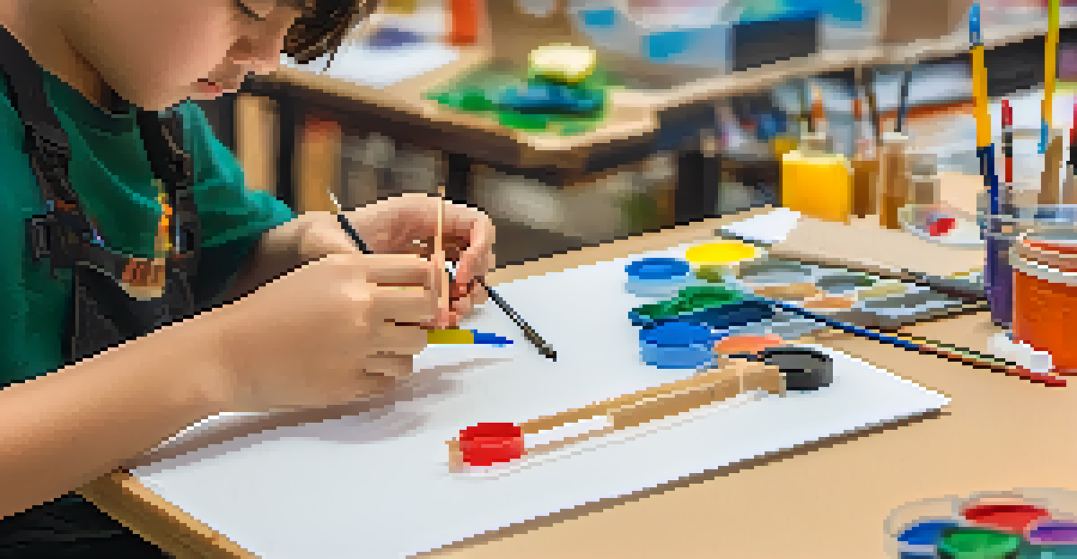A close-up of a student's hands actively participating in a creative hands-on learning activity.