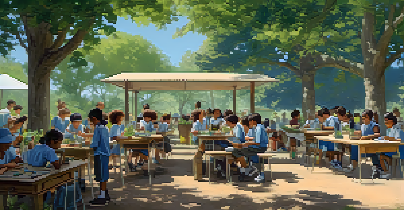 Students participating in an outdoor science experiment about environmental studies, surrounded by nature and engaged in hands-on learning.