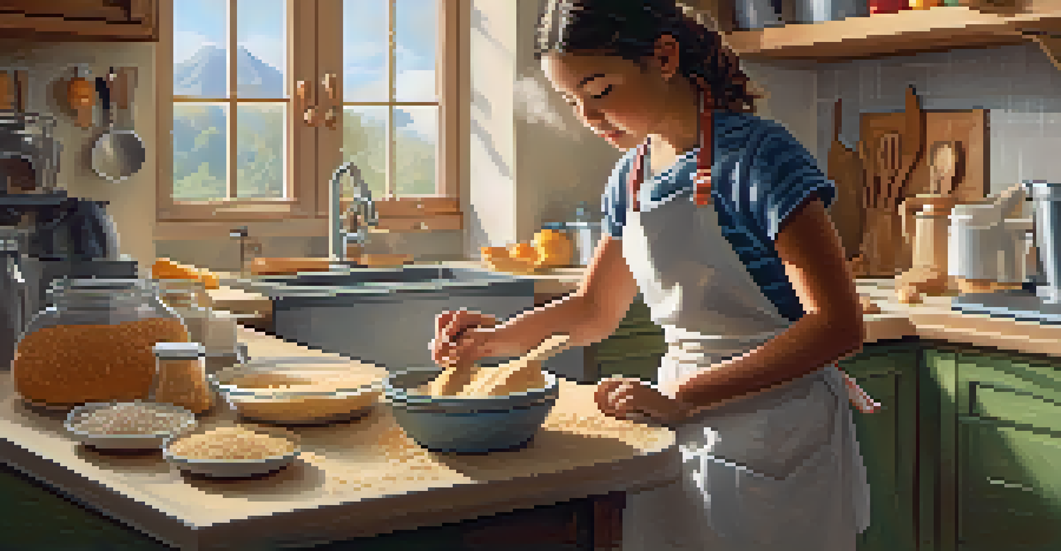 A child joyfully imitates a parent in a warm kitchen while baking cookies together.