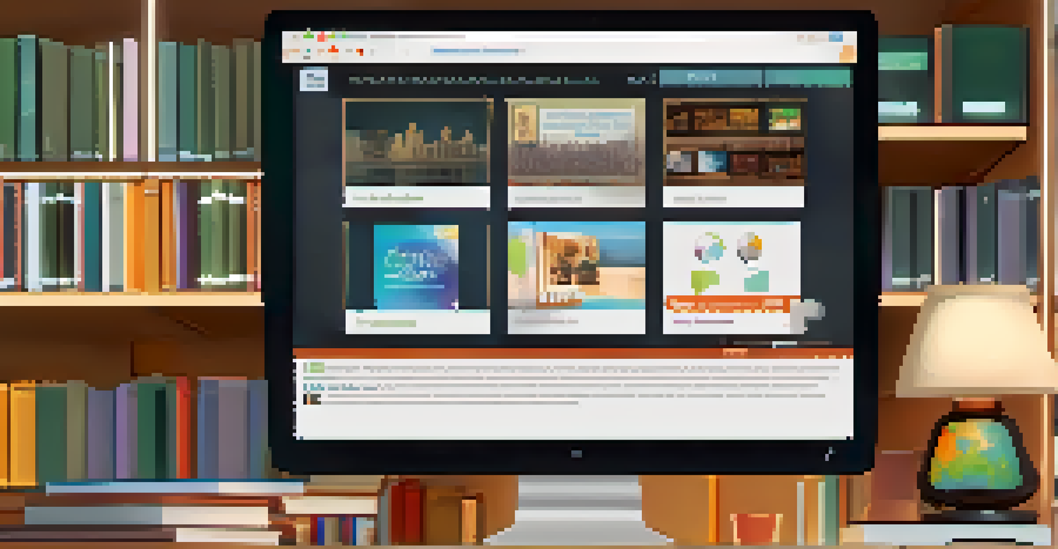 A close-up of a computer screen featuring an Open Educational Resource platform with various educational materials displayed, set in a cozy study environment.
