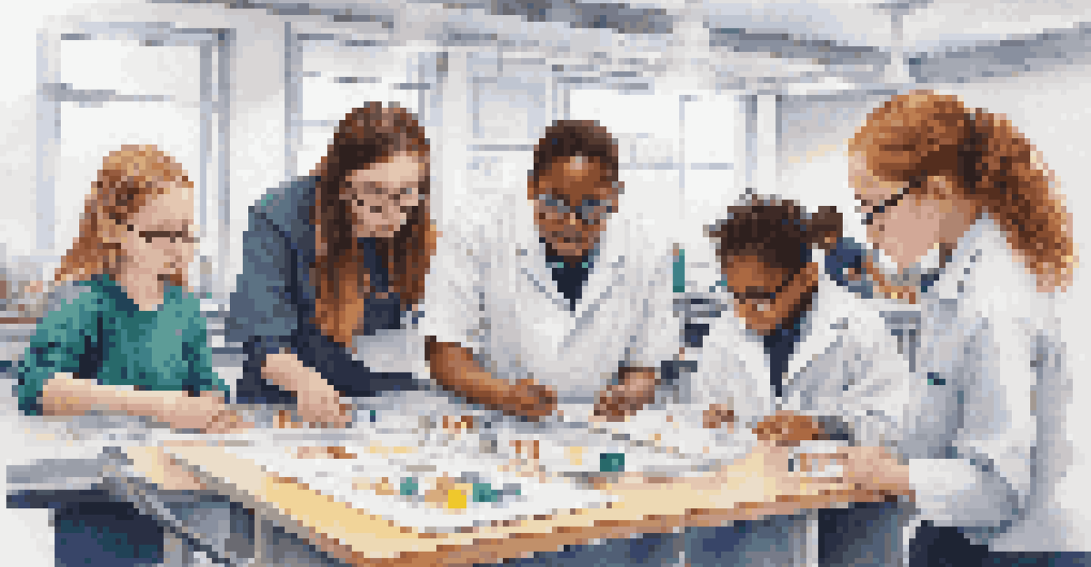 A group of students collaborating on a science project in a lab setting, engaging in hands-on learning and teamwork.