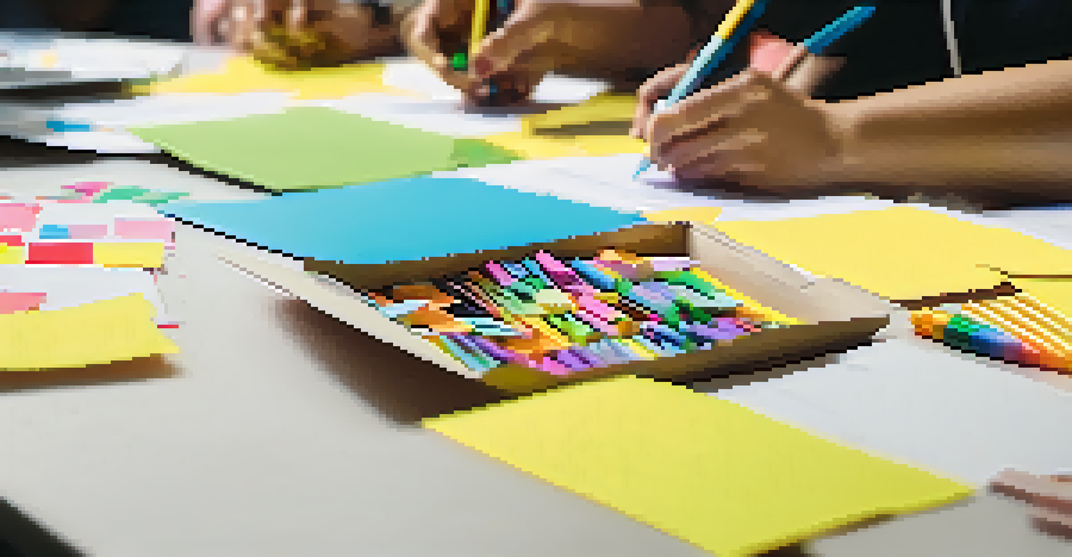 Participants engaged in a feedback session during a workshop, filling out forms with colorful pens and snacks on the table.