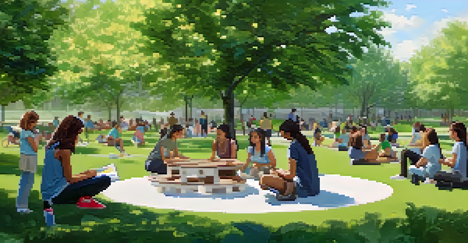 Students engaging in a project-based activity in a green park, exploring creativity and collaboration.