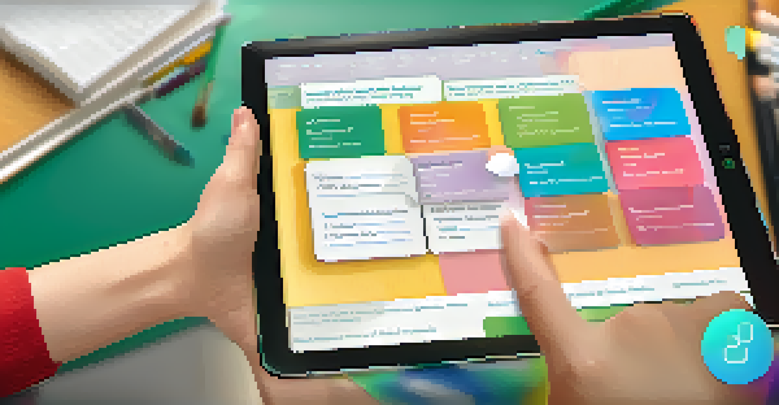 A close-up view of a student's hands holding a tablet with an interactive quiz displayed, in a collaborative classroom environment.