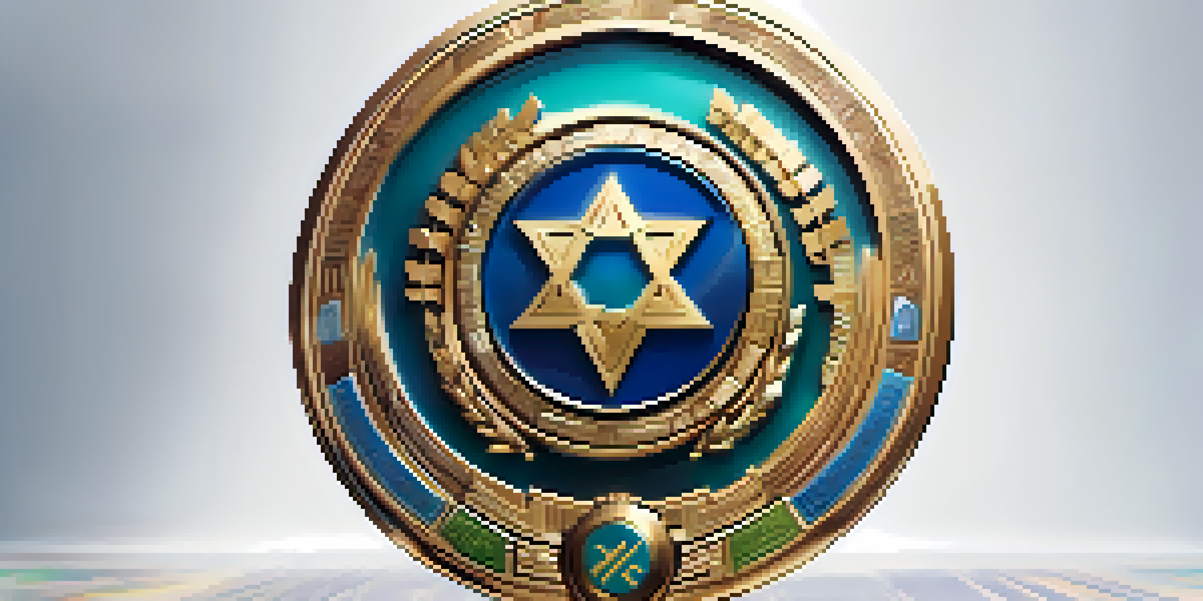 A colorful digital badge representing skills such as coding and leadership, displayed on a modern background.