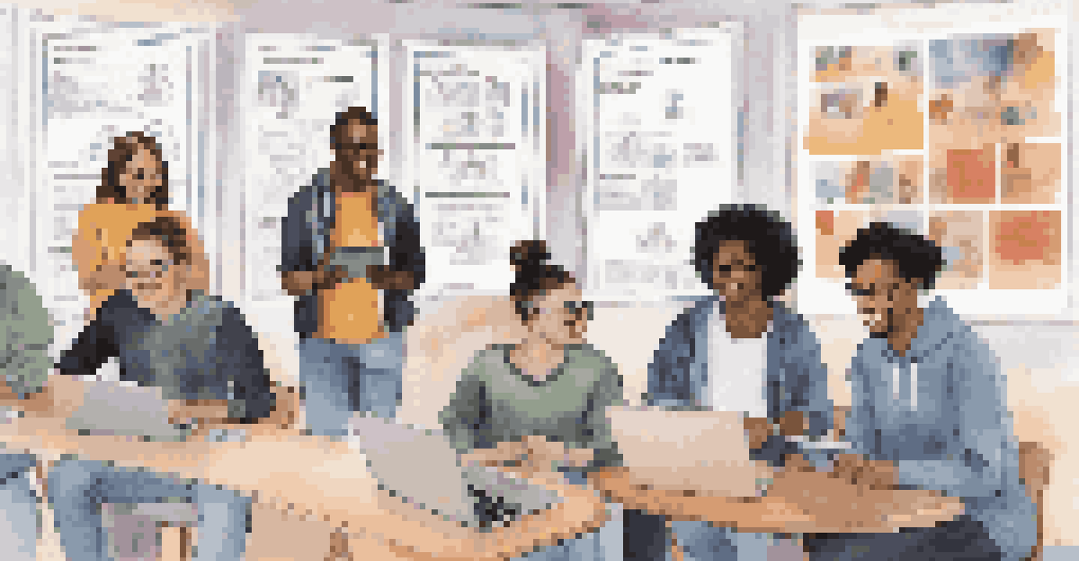 A diverse group of young adults participating in a virtual learning session with tablets and laptops in a bright room.