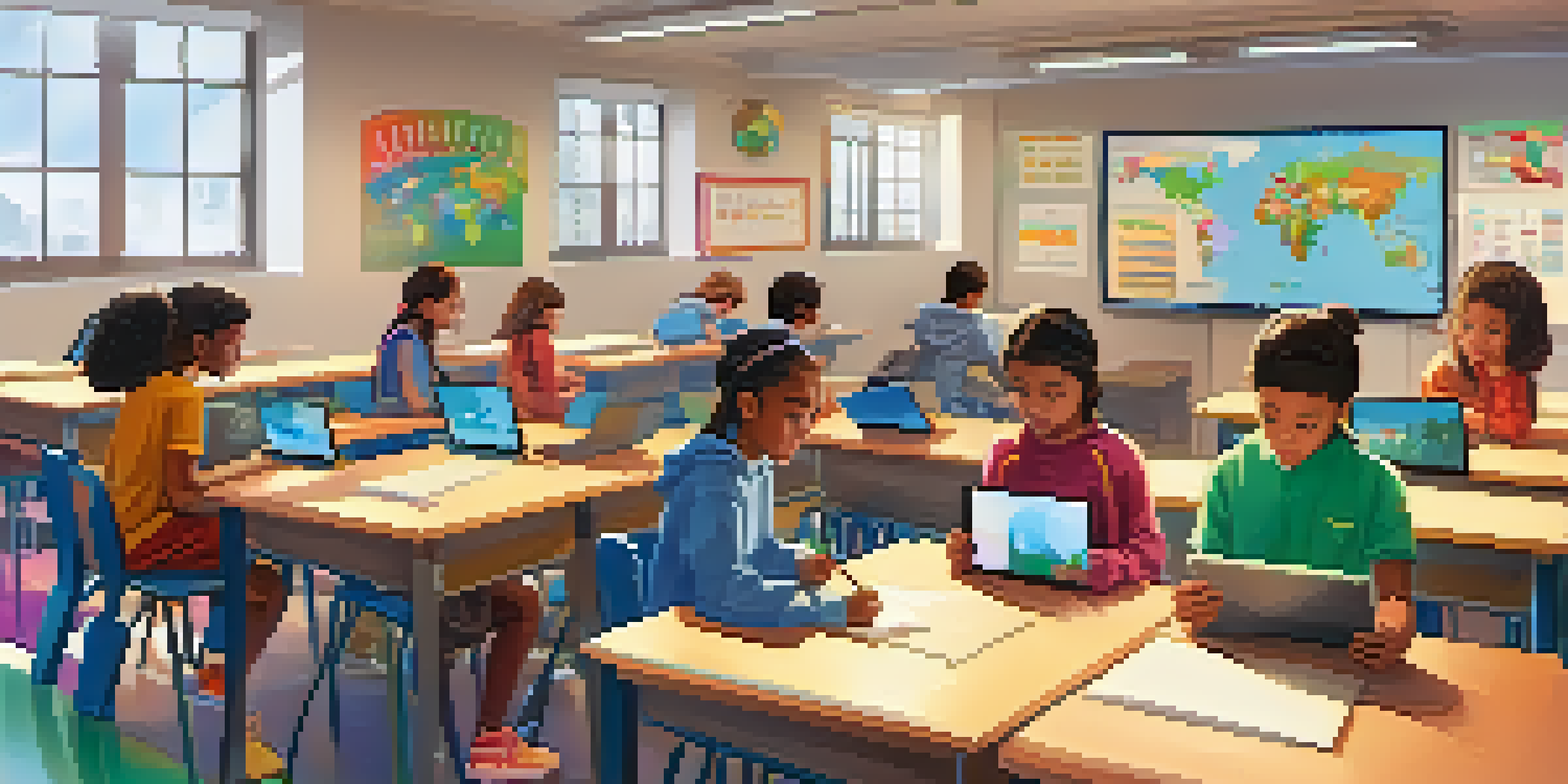 A classroom with students using tablets for digital assessments, showing engagement and focus.