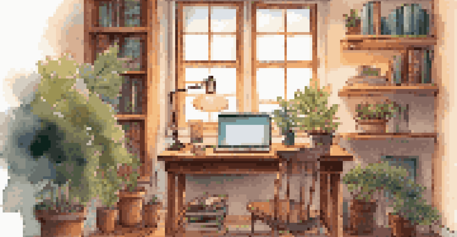A student studying at a wooden desk with books and a laptop, using a smartphone to access an educational app in a cozy home environment.