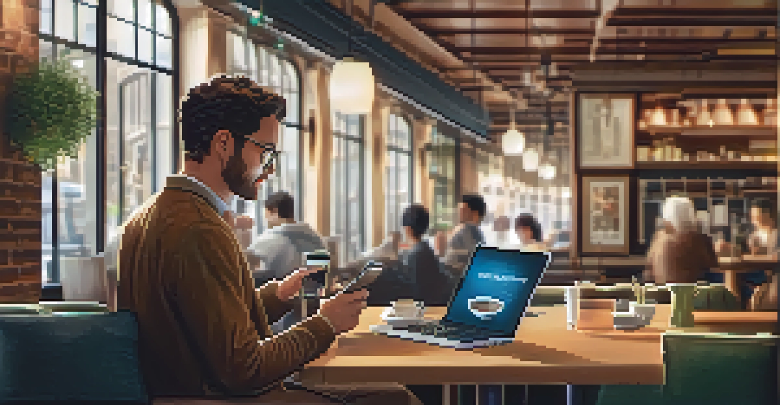 An adult learning on a smartphone in a cozy café during a break.