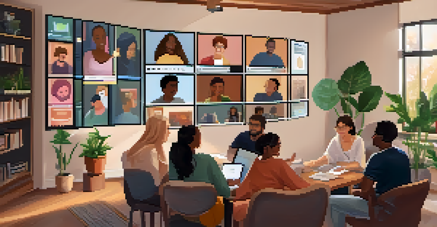 Students participating in an online meeting about mental health awareness, each in their home environment.