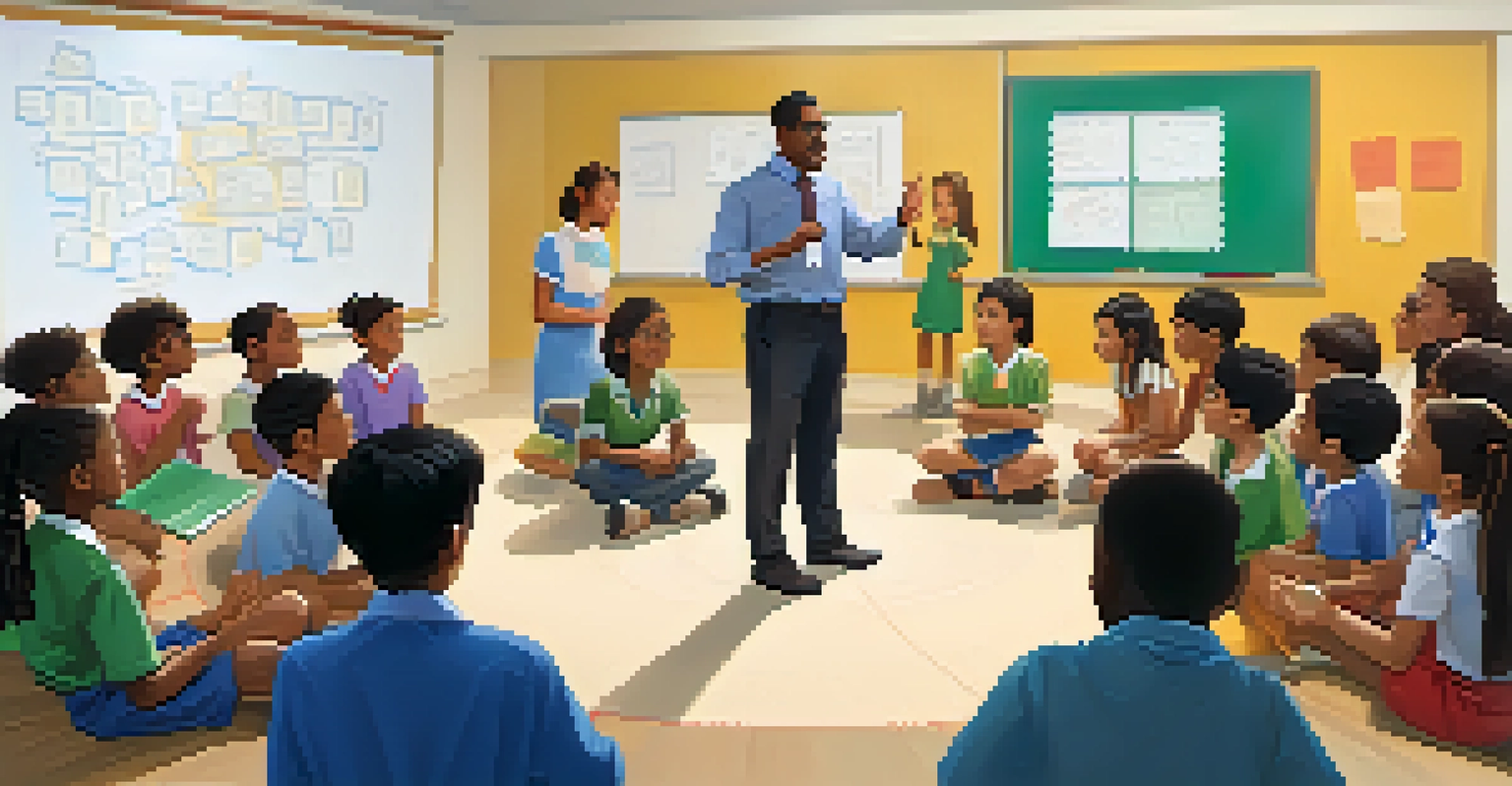 An educator leading a discussion in a classroom with students sitting in a circle, engaging actively.