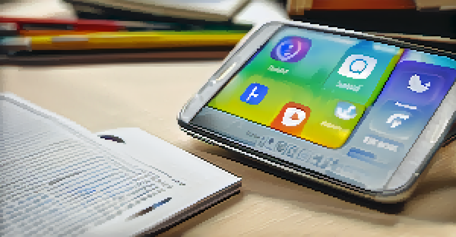 A smartphone showing a social media app with educational content and notifications from a class group chat.