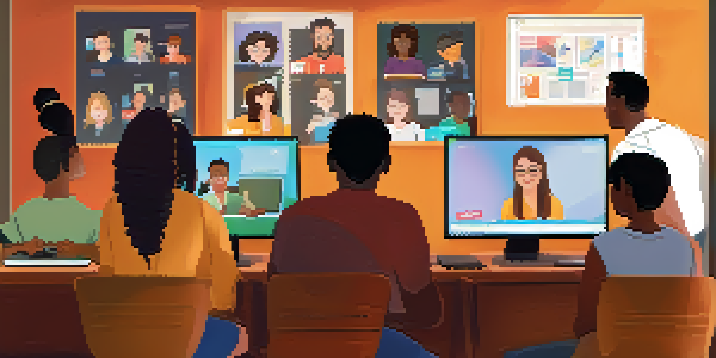 A diverse group of students participating in a live online classroom, showing engagement and curiosity.