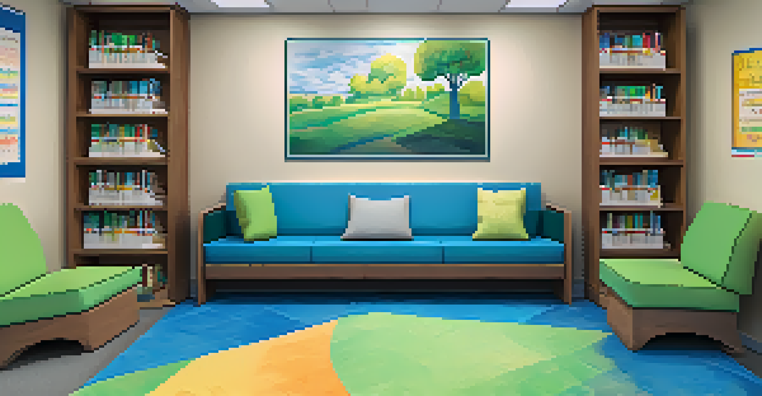 A cozy classroom corner with comfortable seating and soft lighting, designed to promote emotional well-being among students.