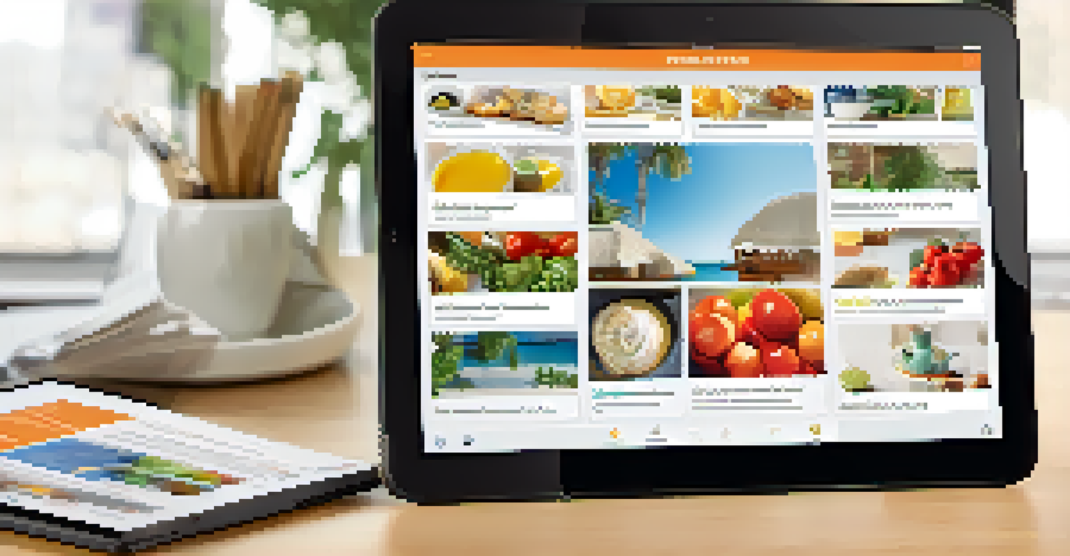 A marketing campaign layout on a tablet, showing a series of colorful images of a product in use with annotations about its features.