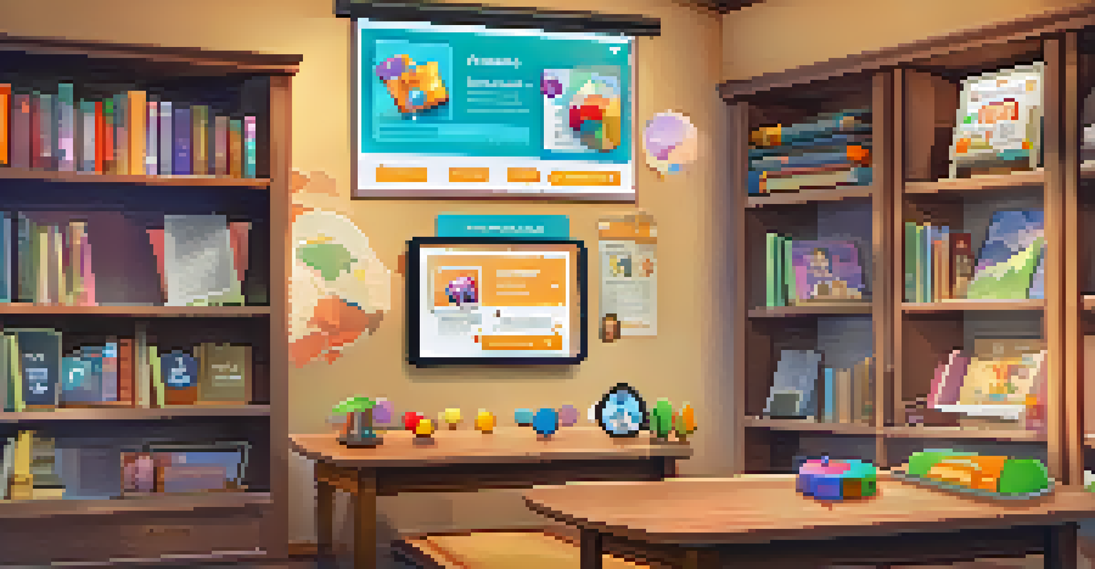 A tablet displaying gamified mobile learning elements like points and badges, set in a cozy study space with motivational decor.