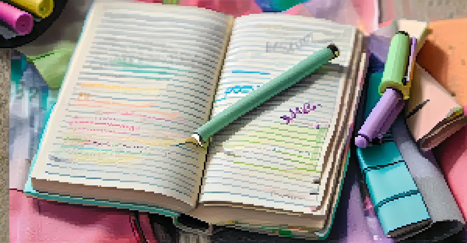 A journal with handwritten notes and colorful pens on a soft pastel background.