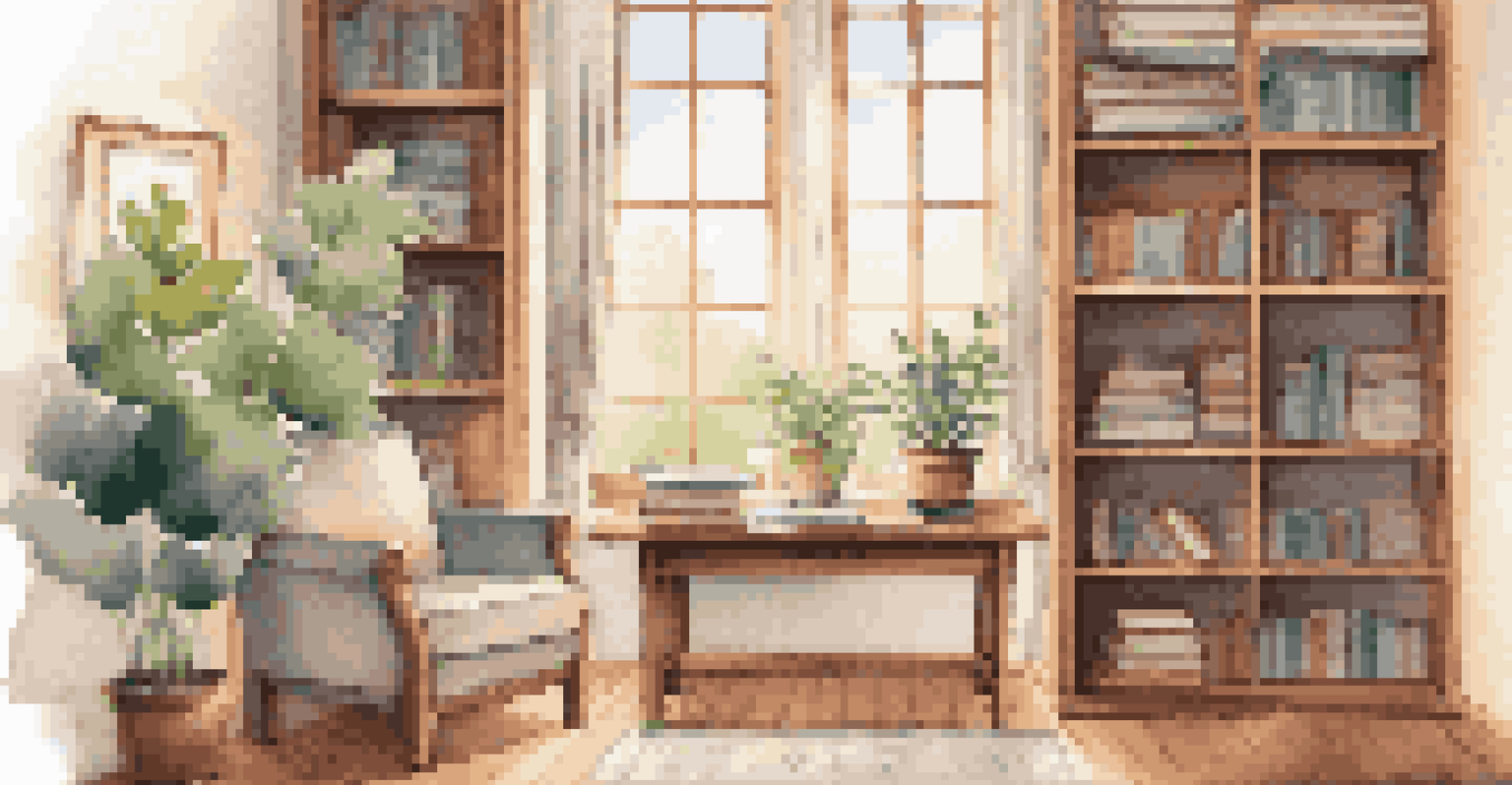 A cozy learning space with a bookshelf, an armchair, and a window, highlighting a framed certificate of achievement on a table.