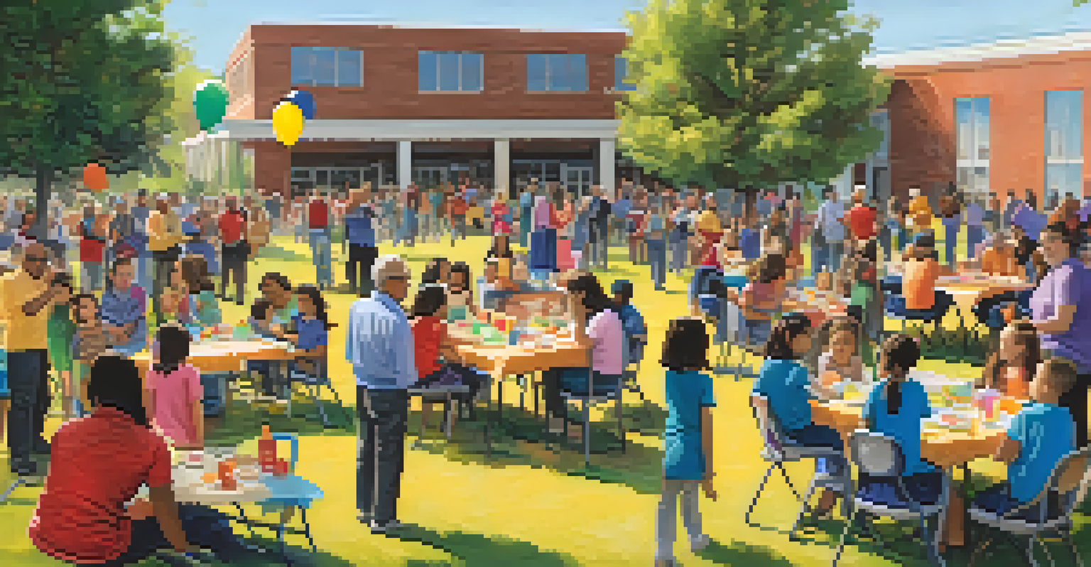 A lively school event with families and children participating in activities, showcasing community involvement and support.