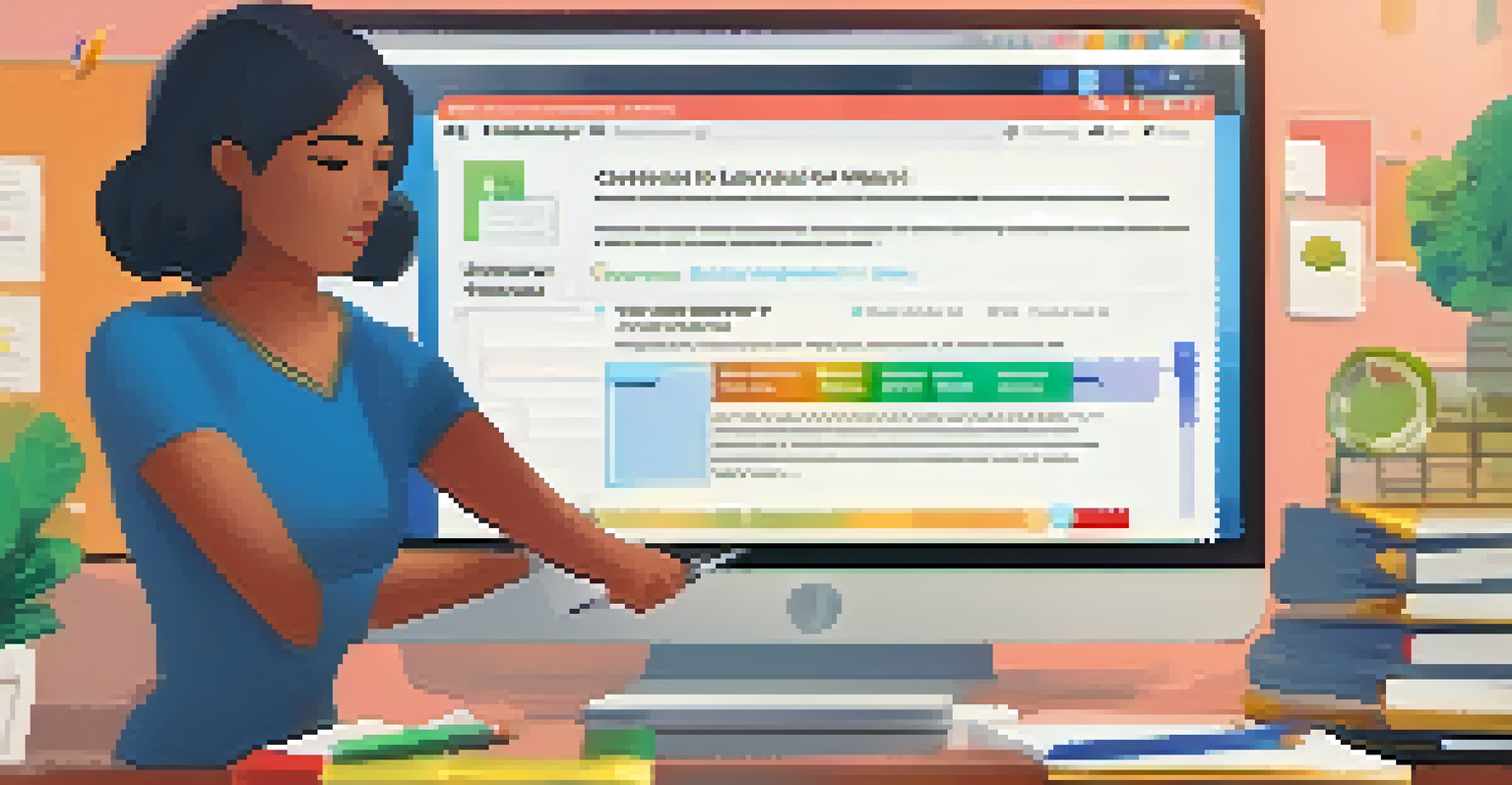 A close-up of a computer screen showing a feedback form from an online course, with a student in the background taking notes.