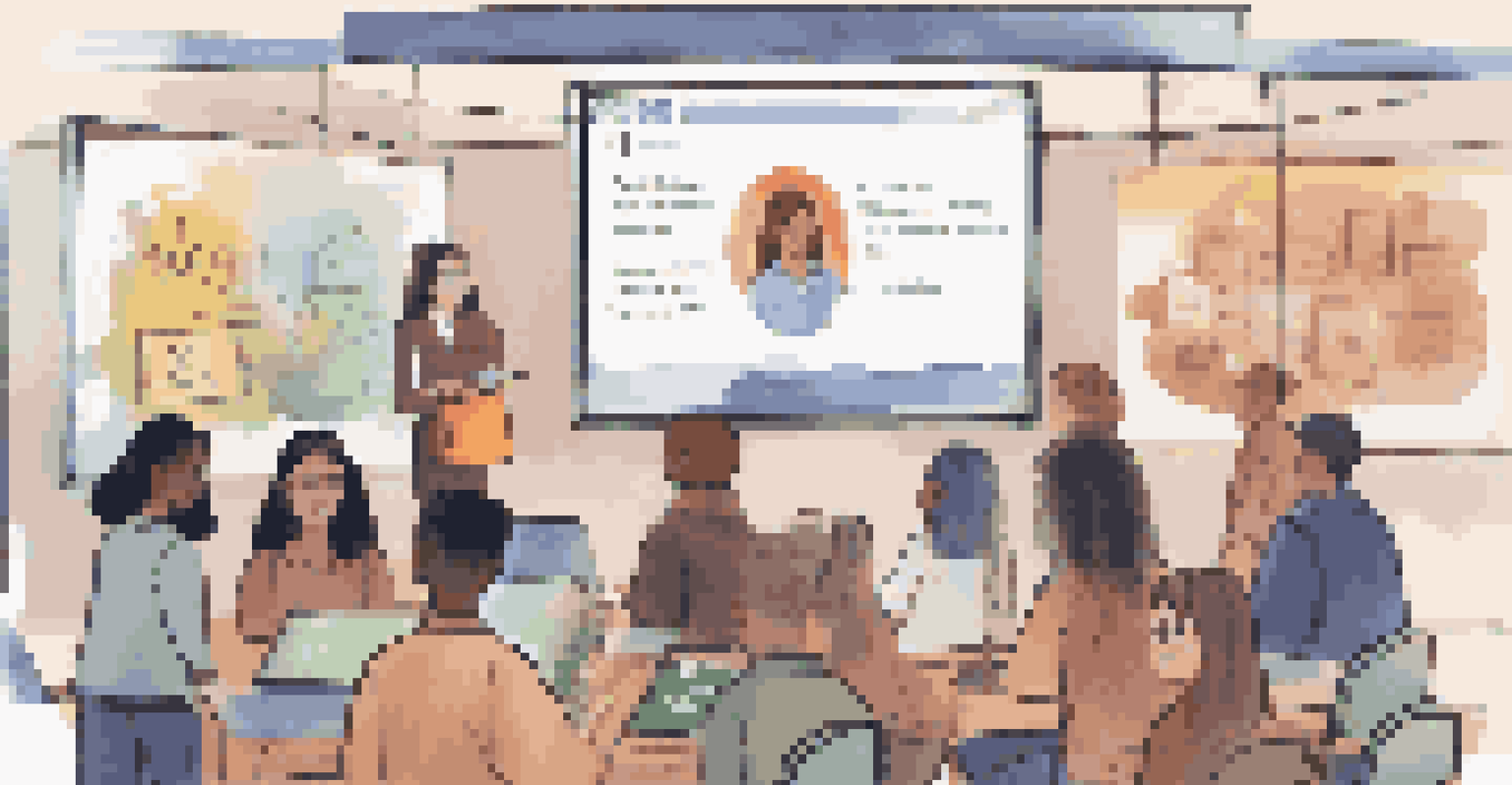 Students participating in an online learning session with their digital badges displayed on the screen, set in a warm educational environment.