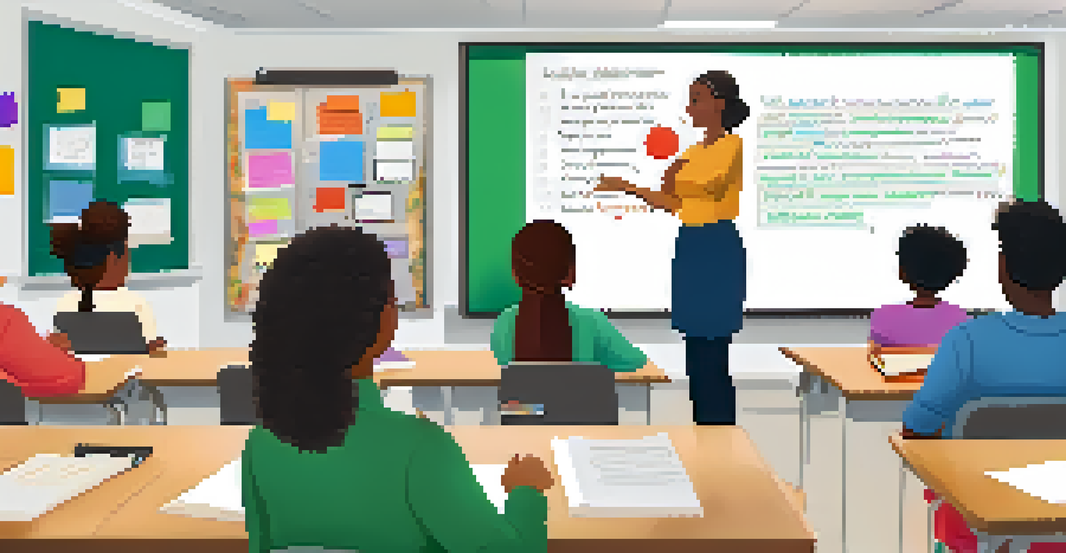 An educator discussing the objectives of peer assessment with students in a well-organized classroom setting.