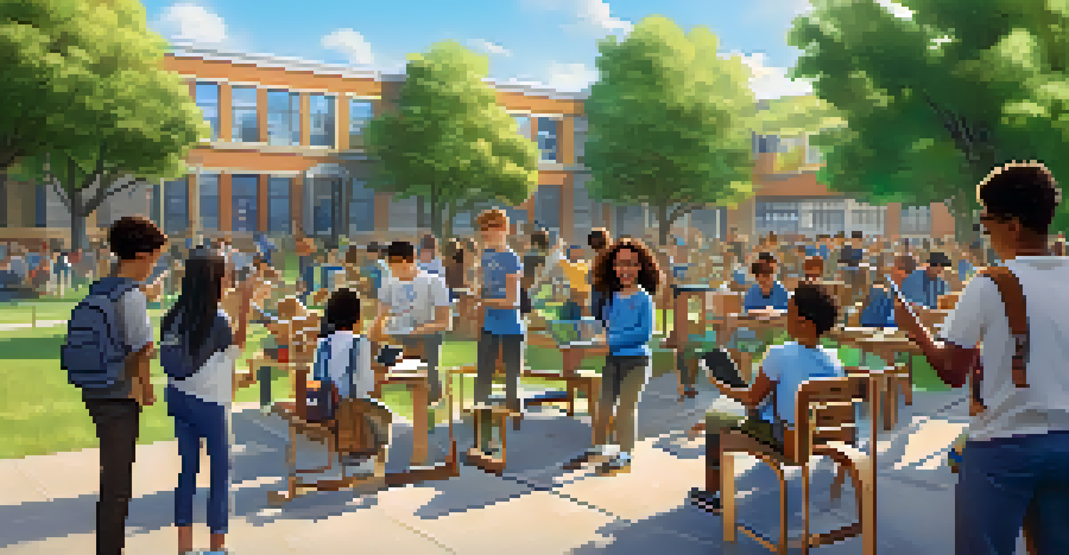 Students participating in an outdoor scavenger hunt using tablets to discover virtual objects in a schoolyard.