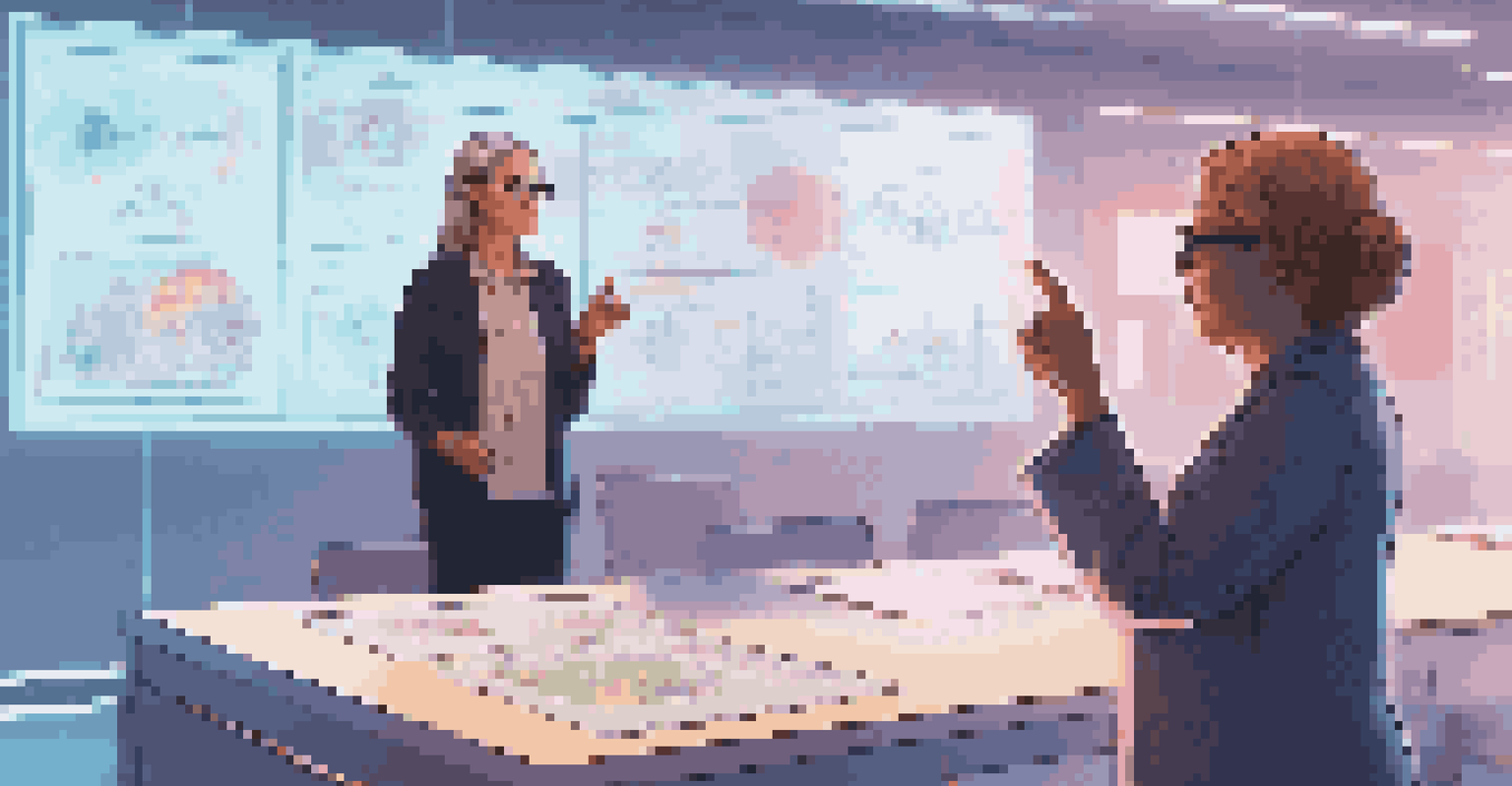 A teacher using a holographic AI assistant in a futuristic classroom, displaying data and charts about student performance.