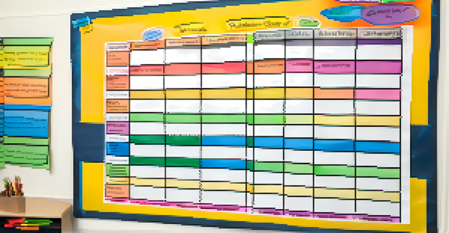 A detailed view of a behavior chart on a classroom wall, featuring stickers and written goals for student progress.