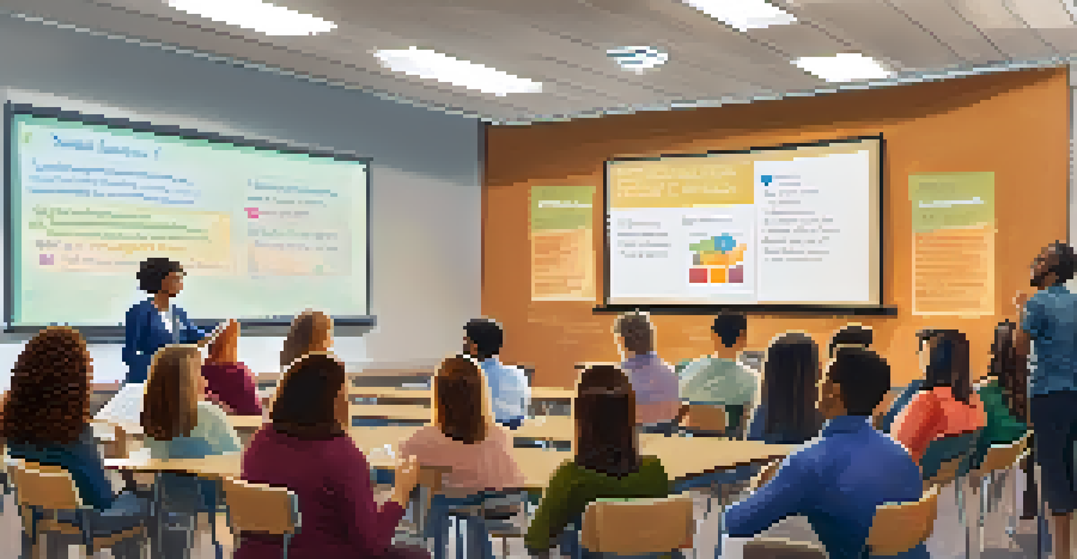 A group of teachers participating in a workshop about personalized learning, discussing and taking notes in a bright training room.