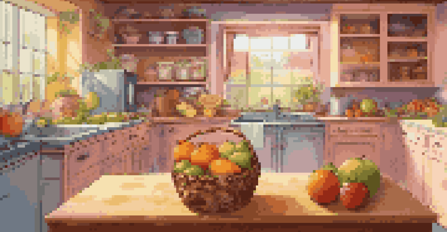 A kitchen scene with a fruit basket, showing an augmented reality display of fruit names in different languages.