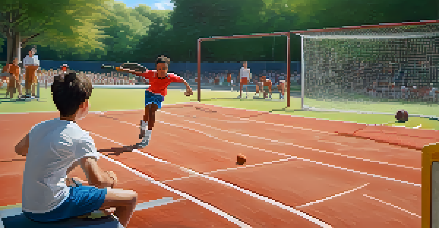 A young athlete practicing a skill in a park while observing a professional player on a screen.