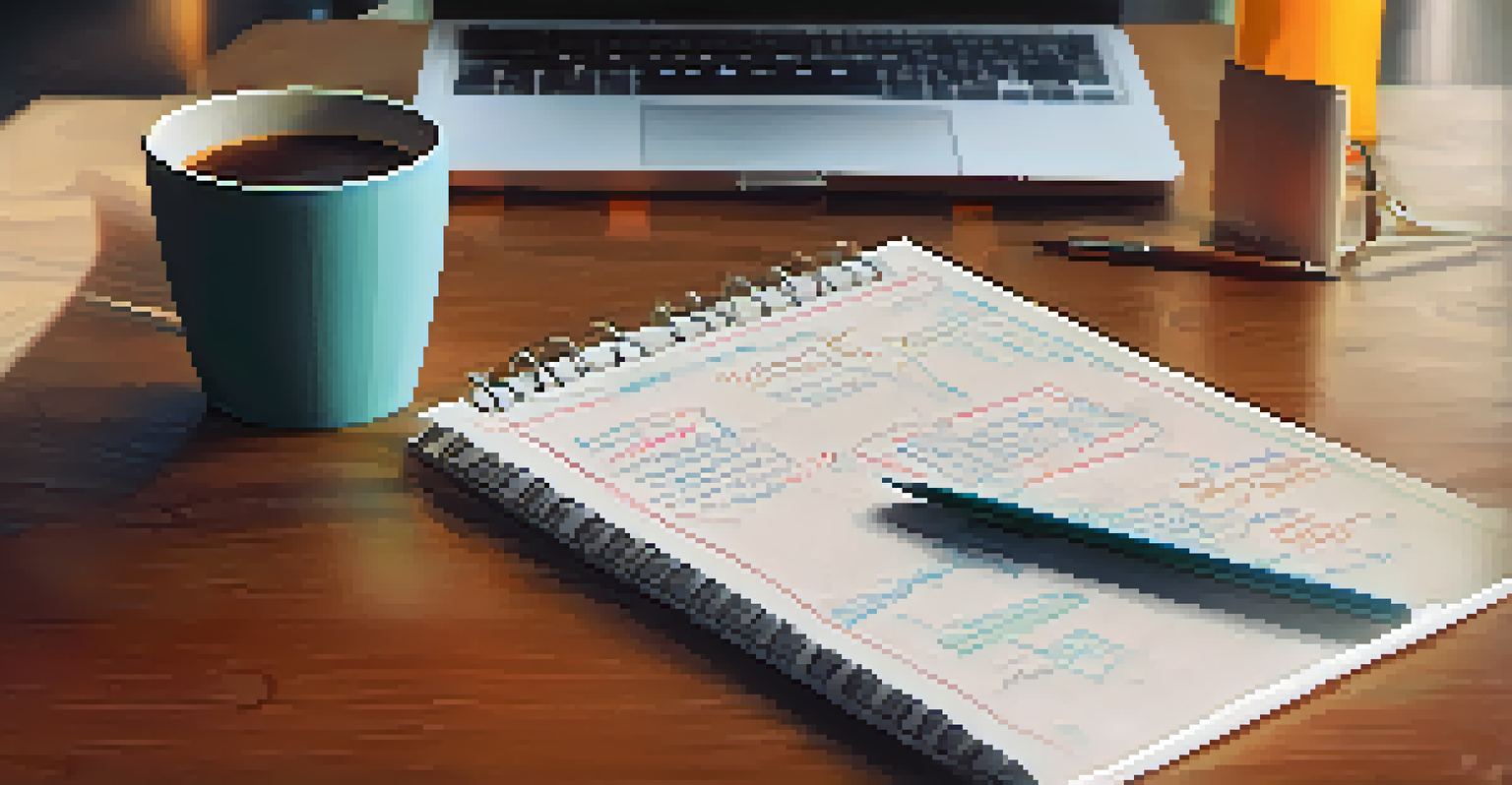 A close-up of a hand taking notes in a notepad during a CPD meeting, with a laptop and coffee cup in the background.