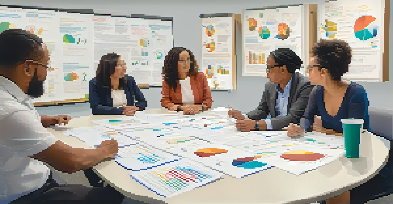 A diverse group of nonprofit staff participating in a training workshop on intercultural competence, discussing strategies and learning materials in a bright room.