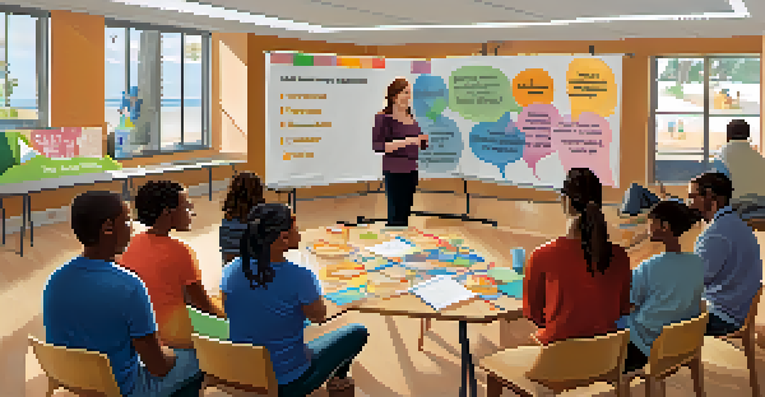 Parents and teachers engaging in a workshop about understanding emotional triggers, with a large poster in the background.