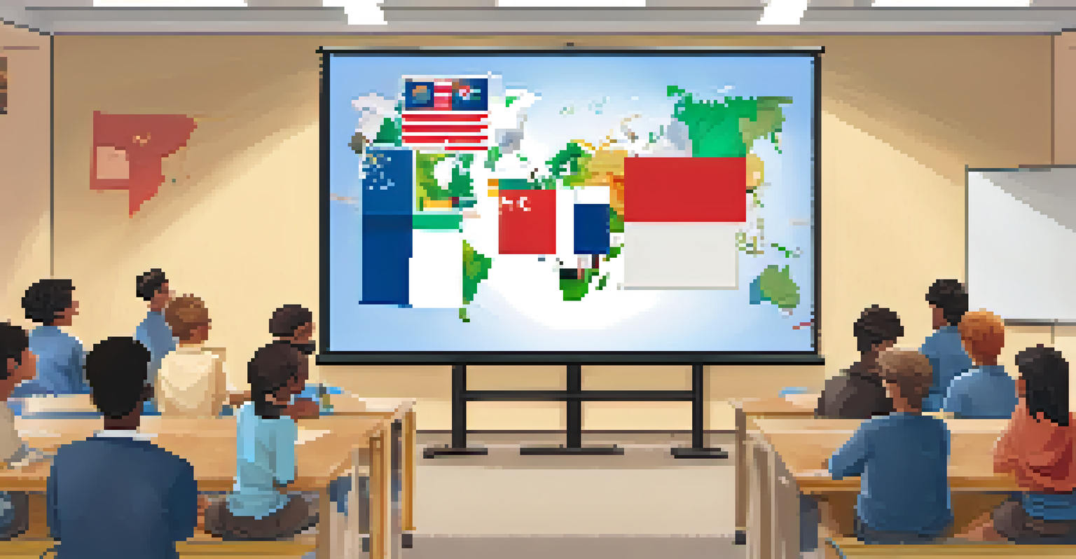 Students participating in a virtual exchange with peers from another country, showcasing technology in education.