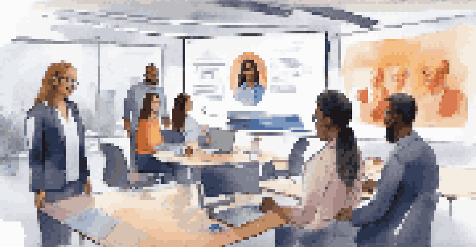 A digital meeting with diverse professionals sharing ideas on screens in a modern office.