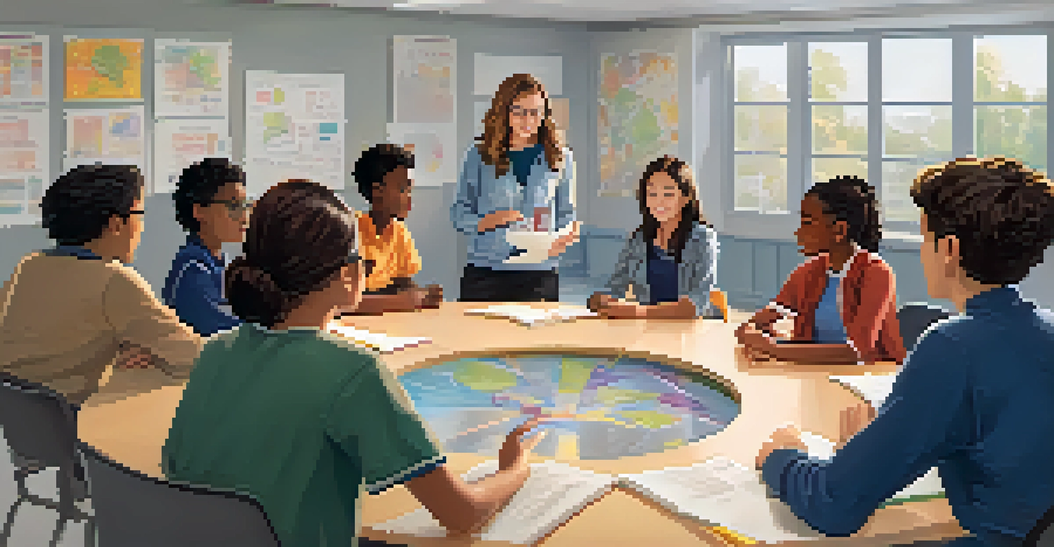An educator facilitating a group discussion with students in a collaborative classroom.