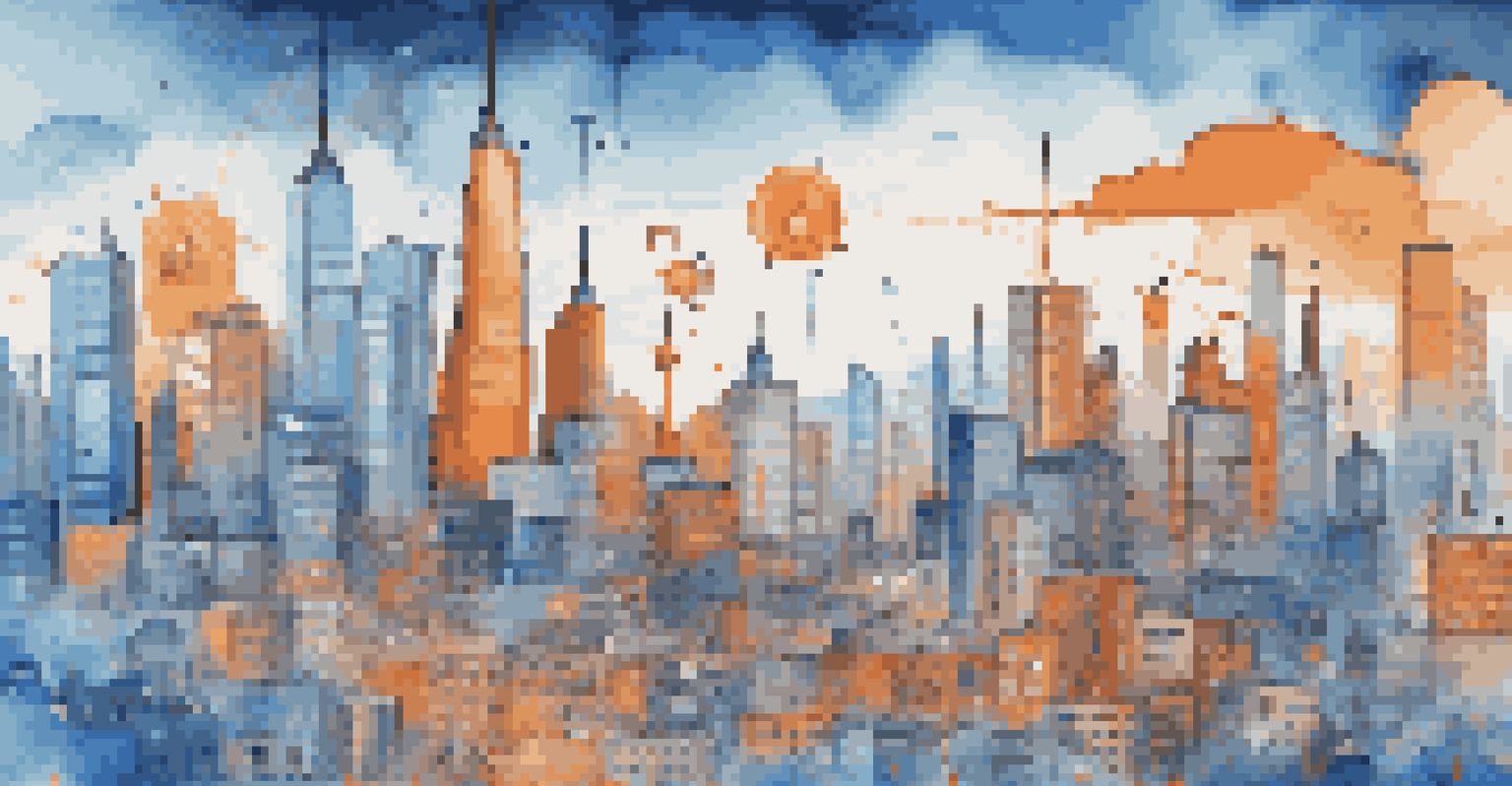 A vibrant digital landscape with icons representing online tools and platforms, against a stylized cityscape.