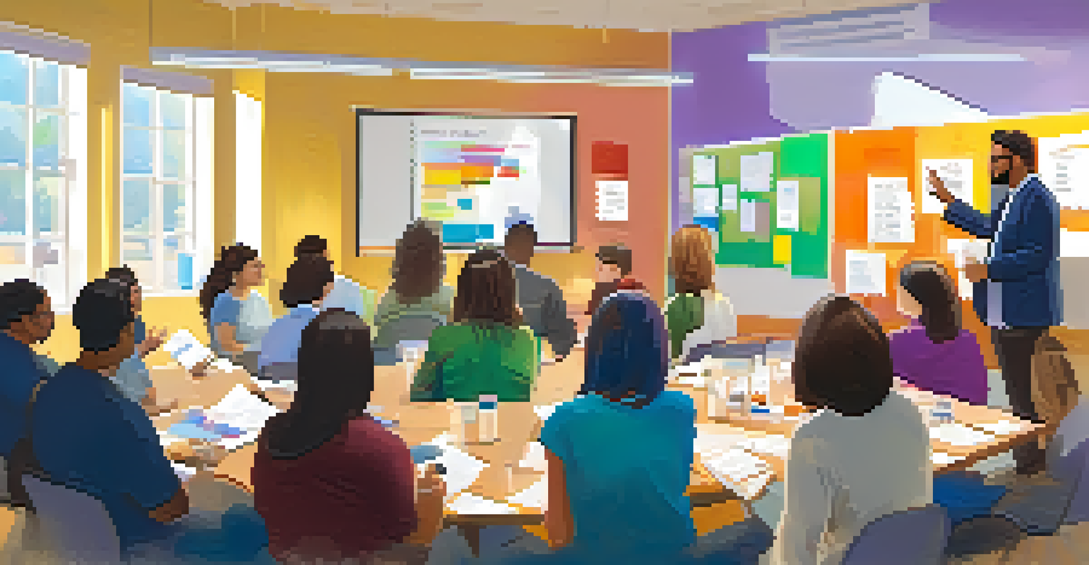 Educators participating in a lively workshop about emotional intelligence, discussing ideas around a flip chart.