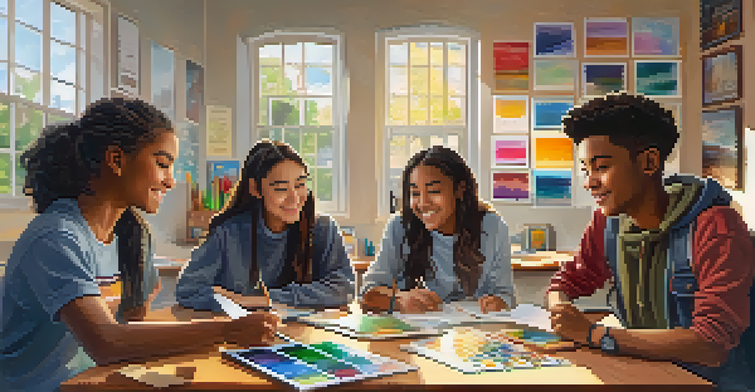 Students working together on a project, fostering collaboration and creativity in a cheerful classroom environment.