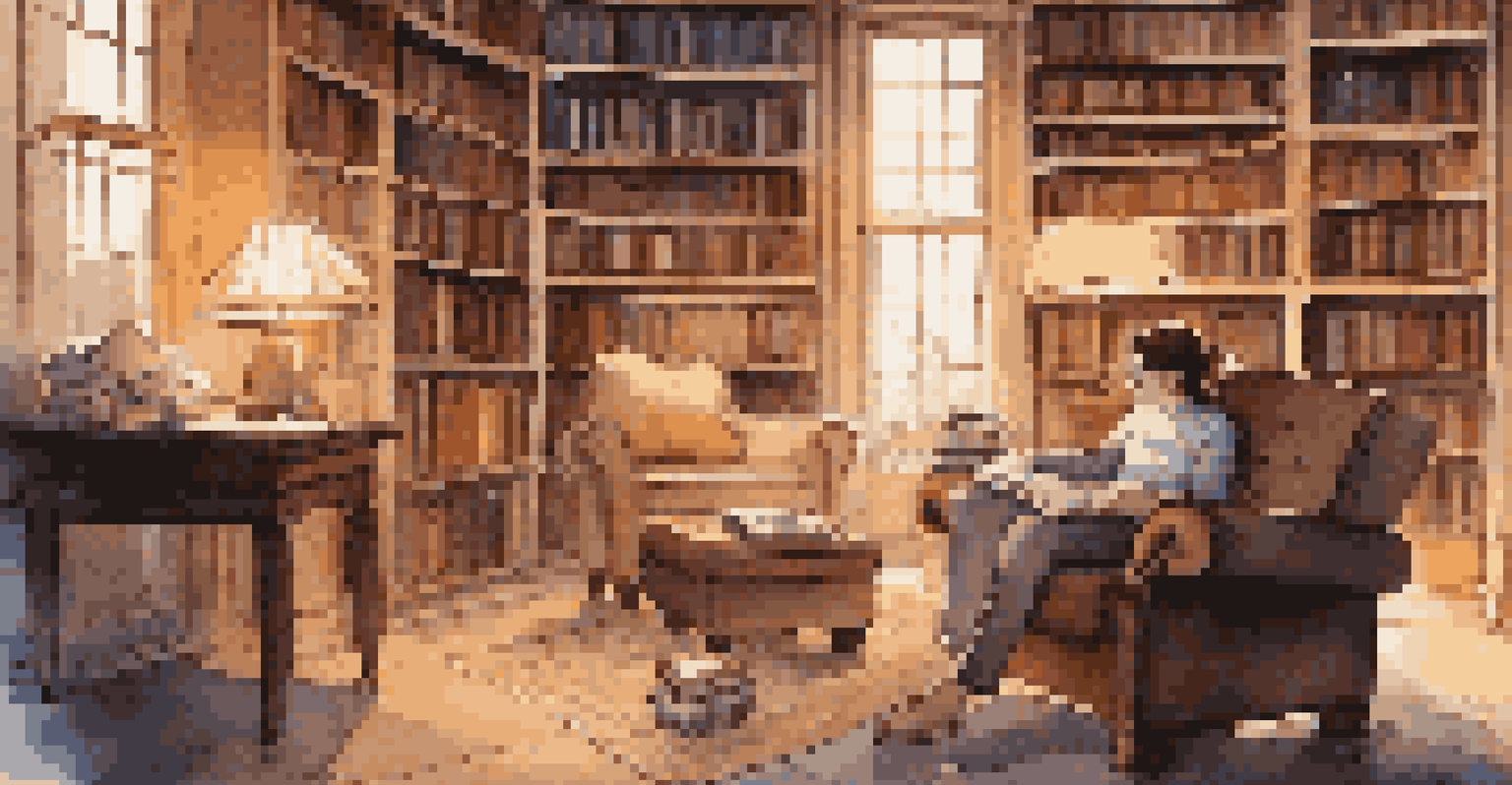 A tranquil library scene featuring a person reading about astronomy in a cozy nook, surrounded by books and a telescope.