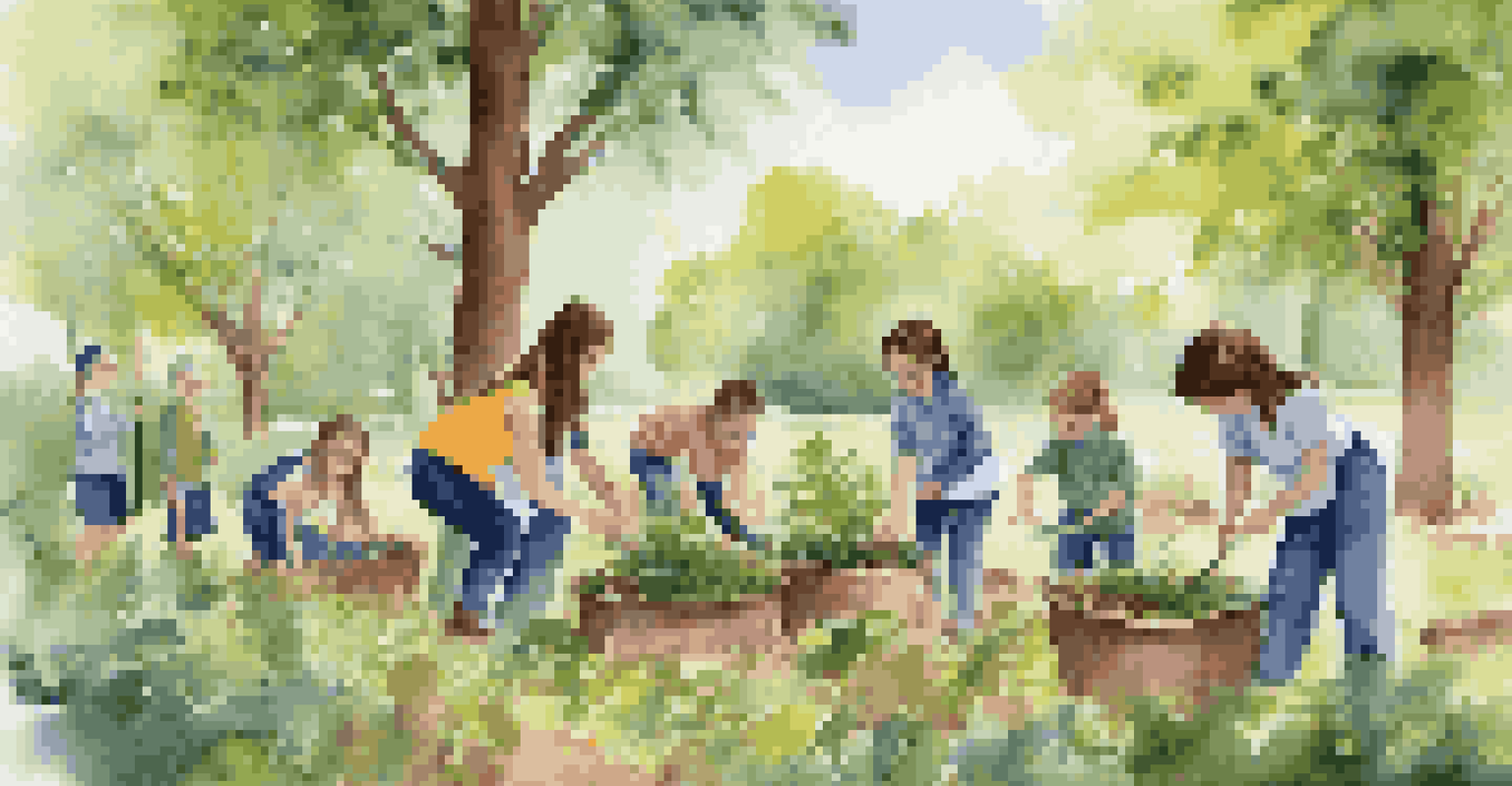 Students engaged in a hands-on nature activity, planting trees and learning outdoors in a vibrant green setting.