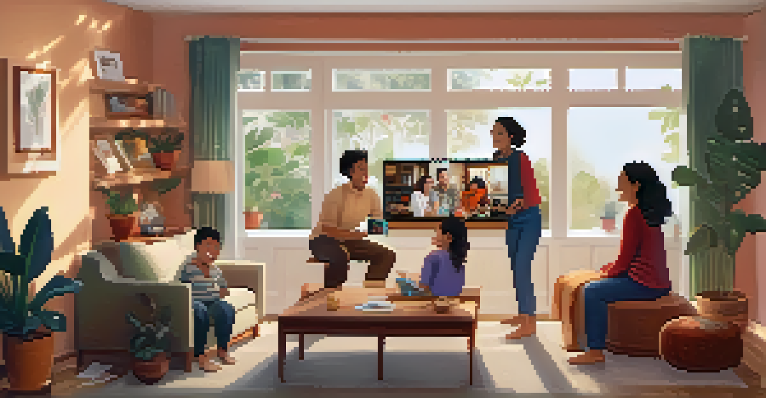 A family having a video call with relatives from another culture, sharing smiles and stories.