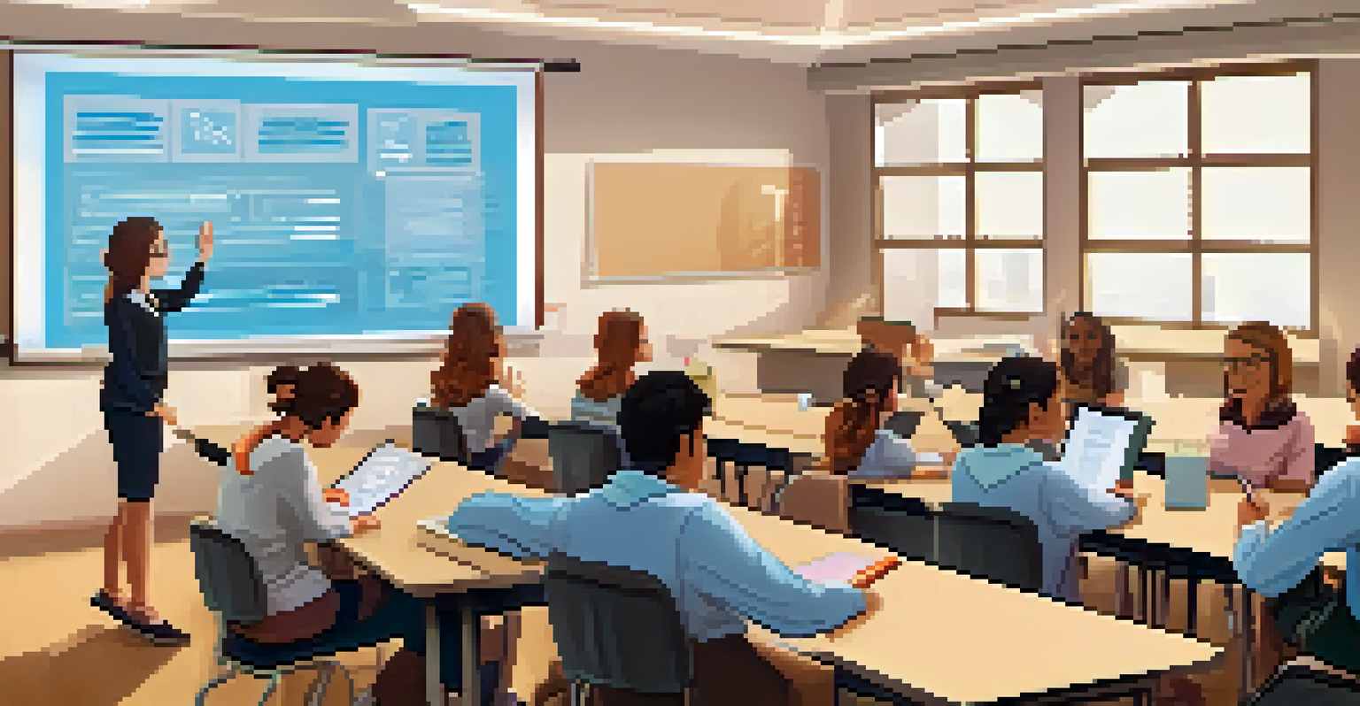 A teacher conducting a training session for educators in a modern classroom, highlighting engagement and technology use.