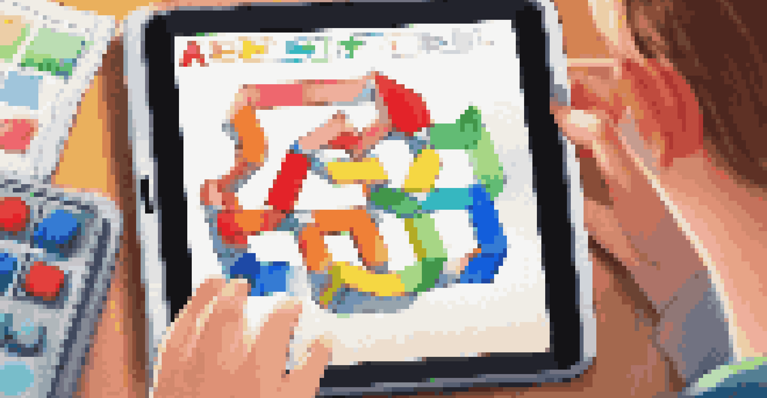 A focused student solving a colorful math puzzle on a tablet, showcasing the engaging nature of game-based learning in a cozy study environment.
