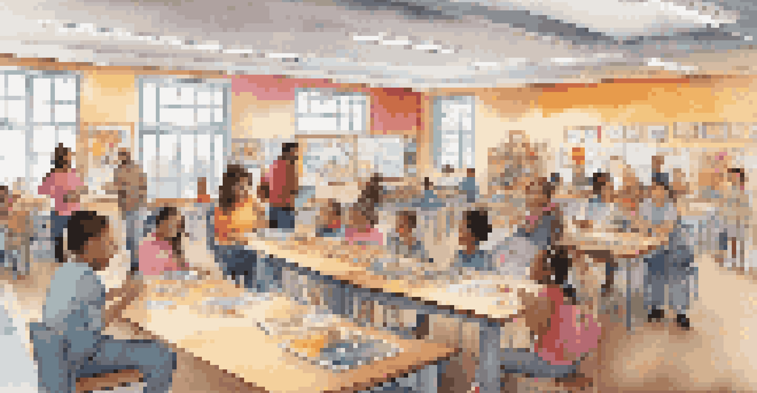 Families participating in a technology workshop at school, with parents and children learning together in a bright and inviting setting.