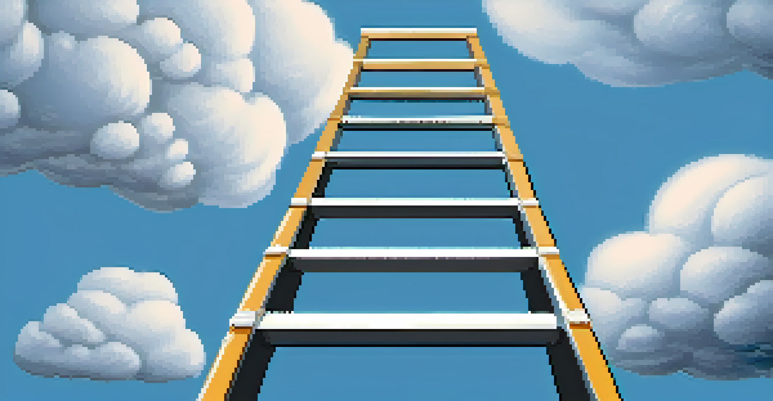 A metaphorical ladder with rungs labeled for different learning levels, set against a calming blue and white gradient background.